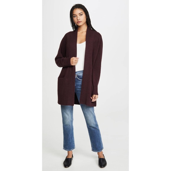 Vince Sweaters - Vince Boiled Cashmere Raglan Cardigan in Heather Dahlia Wine Open Pockets Small